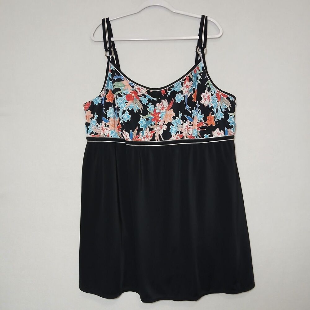 NWT Avenue Women's Tankini Top Floral Swim Skirt One Piece Size 30W Summer #971